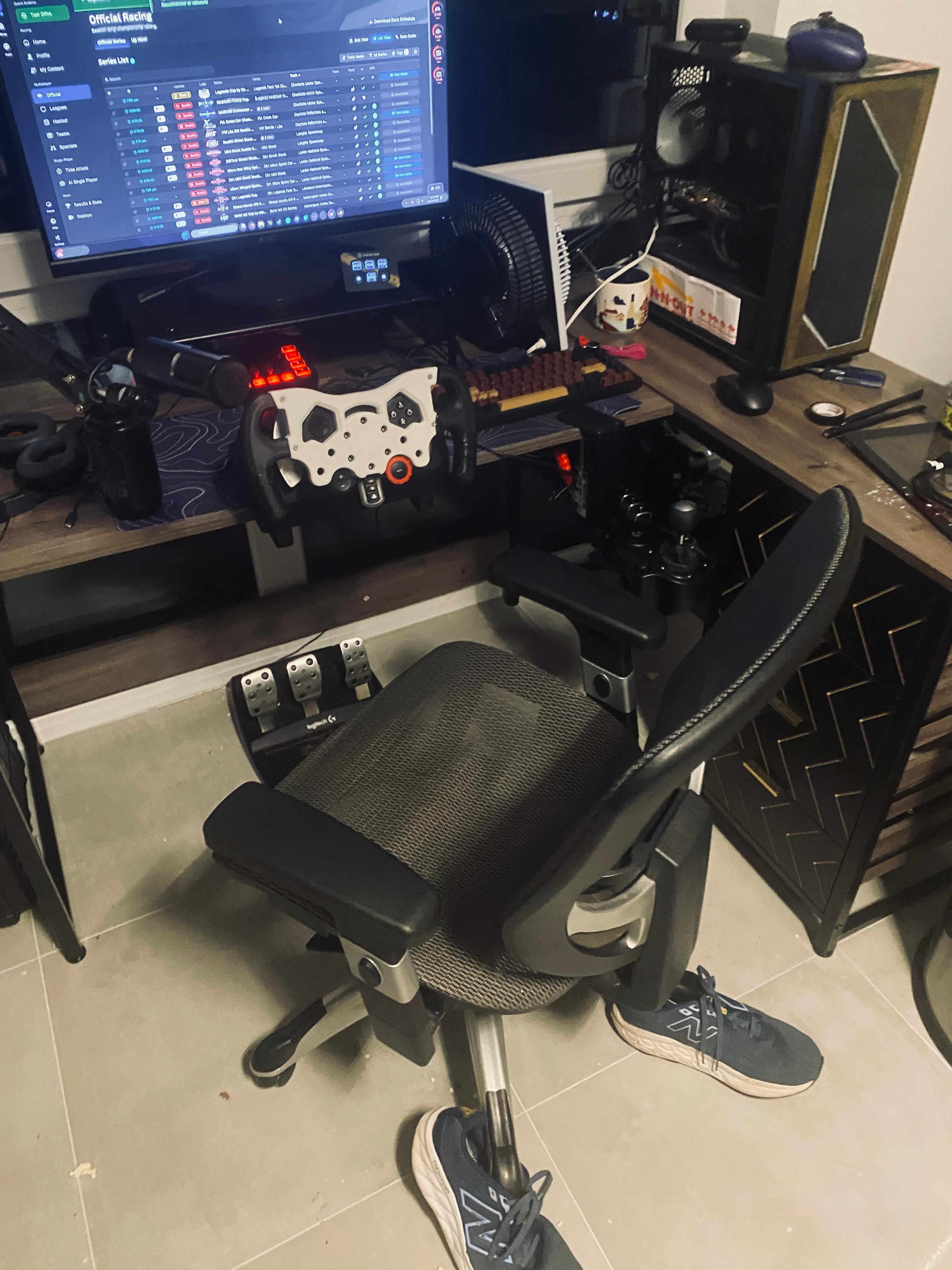 Shoes on the rolling chair so I dont move when braking.  Mic for crewcheif, can't afford anything better