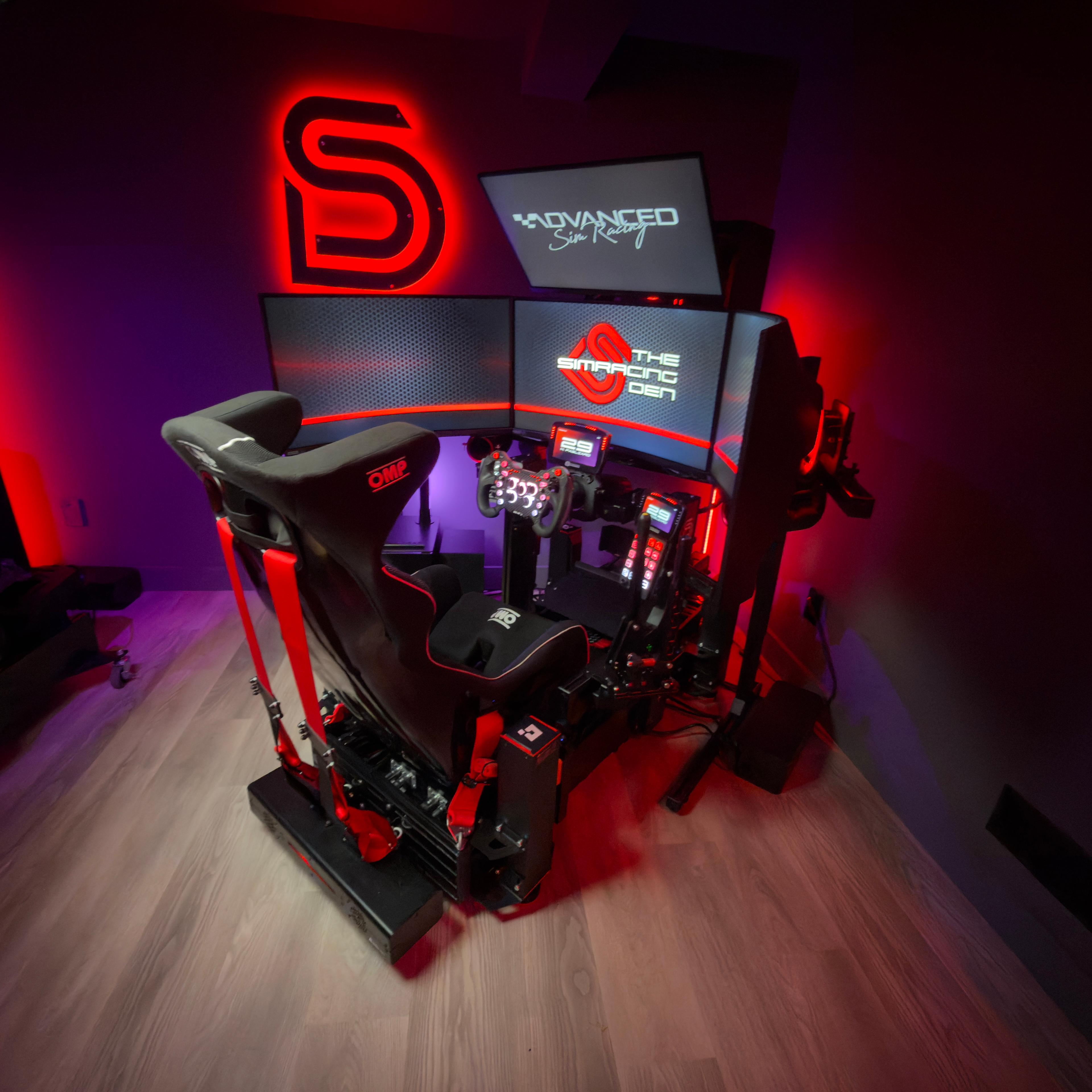 This is my main rig right now. I’ve got two setups in the studio that I swap around pretty often depending on what gear I’m testing. Lately, I’ve added a full D-BOX motion system and the Qubic System QS-BT1 seat belt tensioner — and together, they make the whole experience way more immersive and just plain fun. Lately, I’ve been using the BST Alpha, GSI GXL V2, and GSI FPE V2 wheels the most. Next big upgrade on my list is moving up to some bigger monitors — probably 48” screens.
